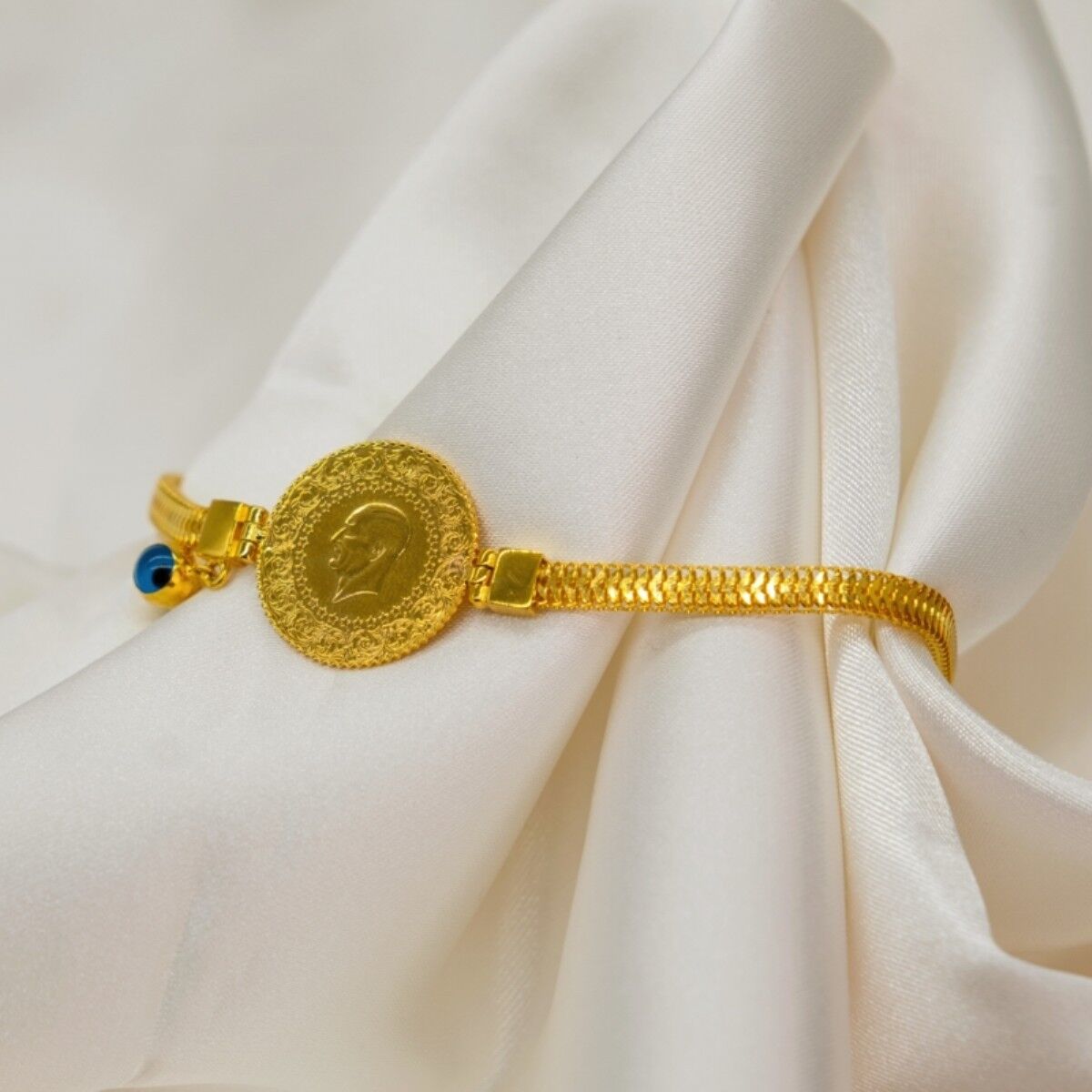 14 Ayar Pullu Zincirli Çeyrek Lira Altın Bileklik