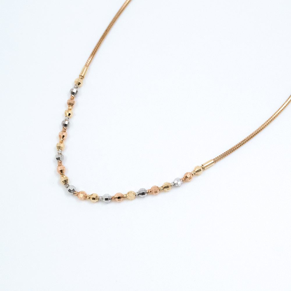 14 Ayar Renkli Top Detaylı Örgü Zincir Altın Kolye