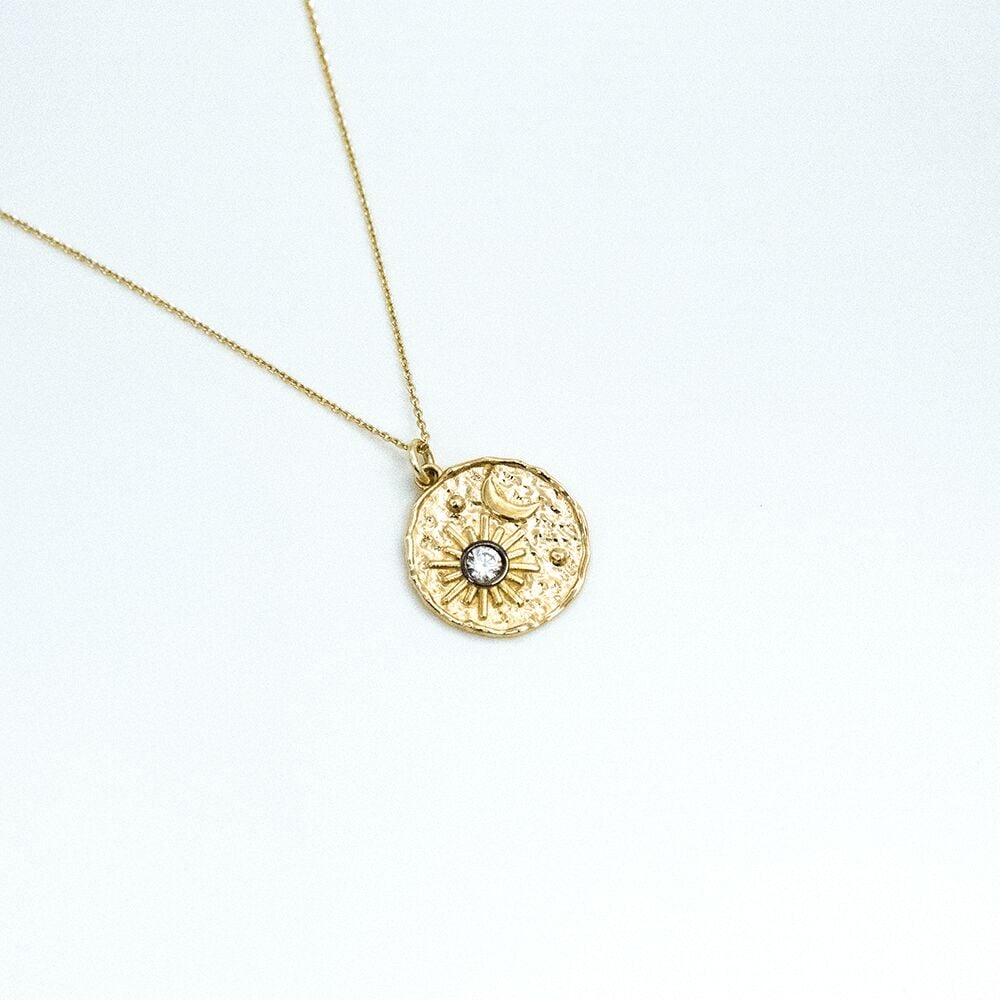 14 Ayar Taşlı Güneş ve Ay Altın Kolye