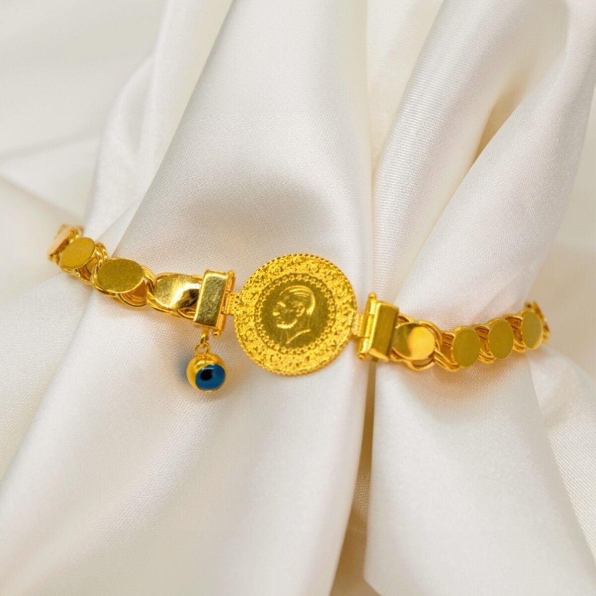 14 Ayar Arpa Zincirli Çeyrek Altınlı Bileklik