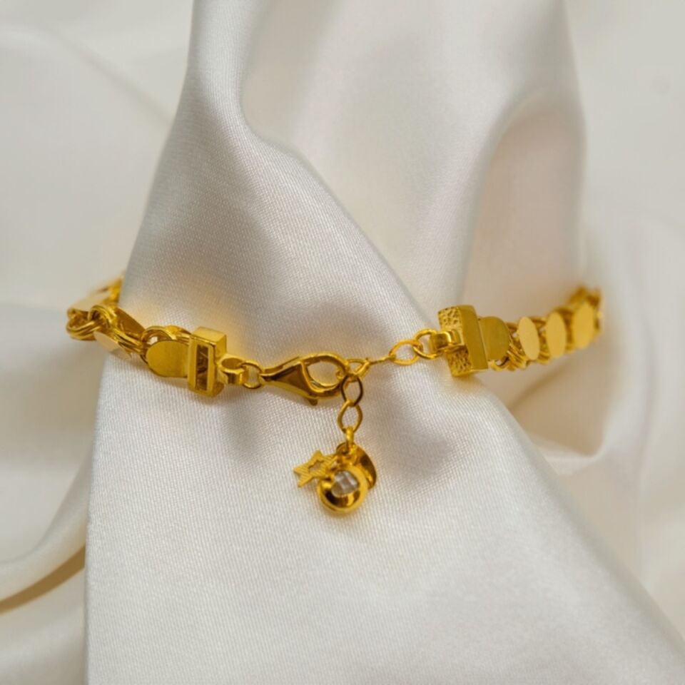 14 Ayar Arpa Zincirli Çeyrek Altınlı Bileklik