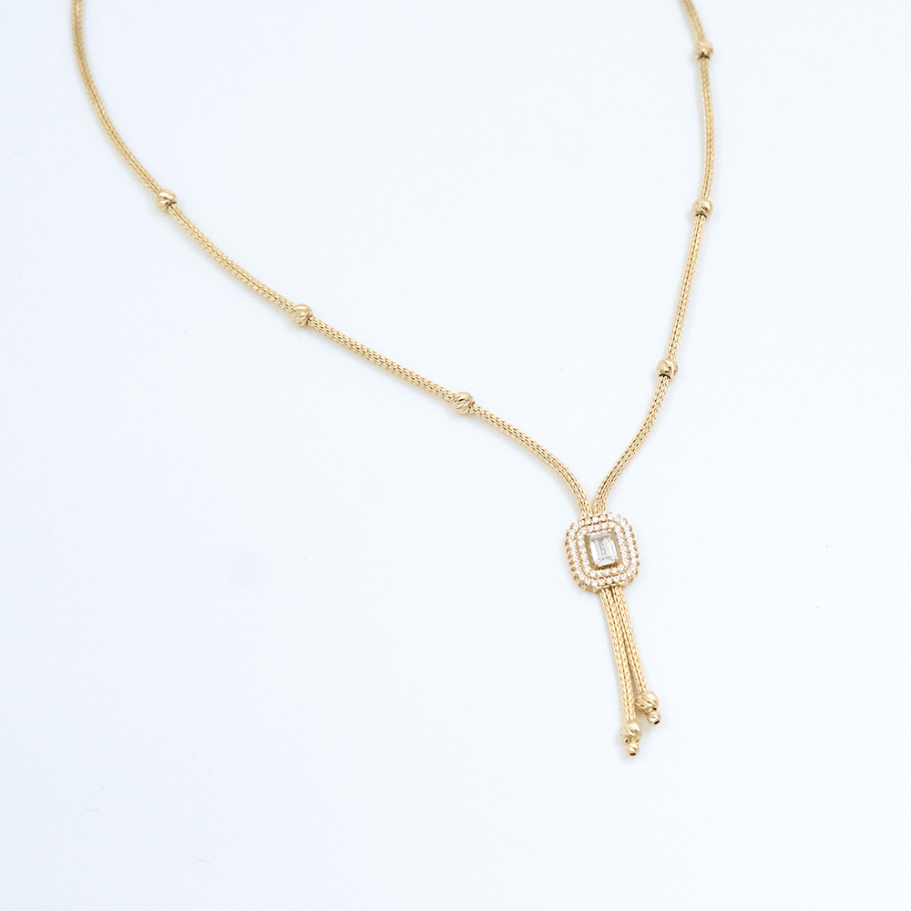 14 Ayar Baget Taşlı Örgü Zincir Altın Kolye