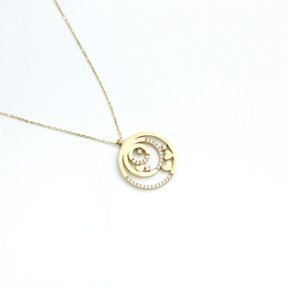 14 Ayar Kalpli Taşlı Halkalar Altın Kolye