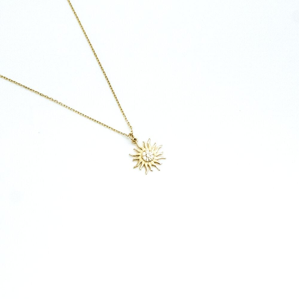 14 Ayar Taşlı Güneş Figürü Altın Kolye