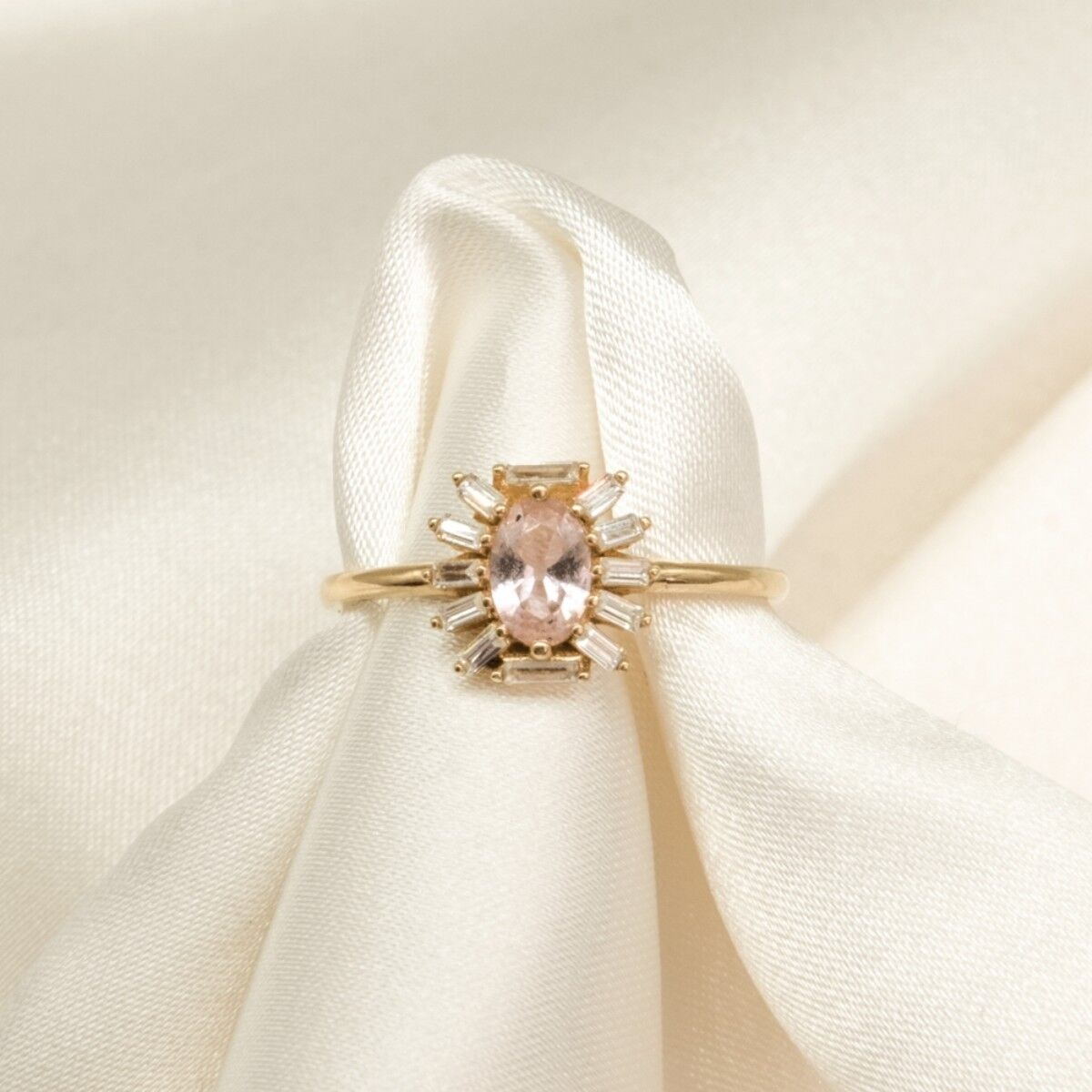 14 Ayar Açık Pembe Taşlı Altın Yüzük