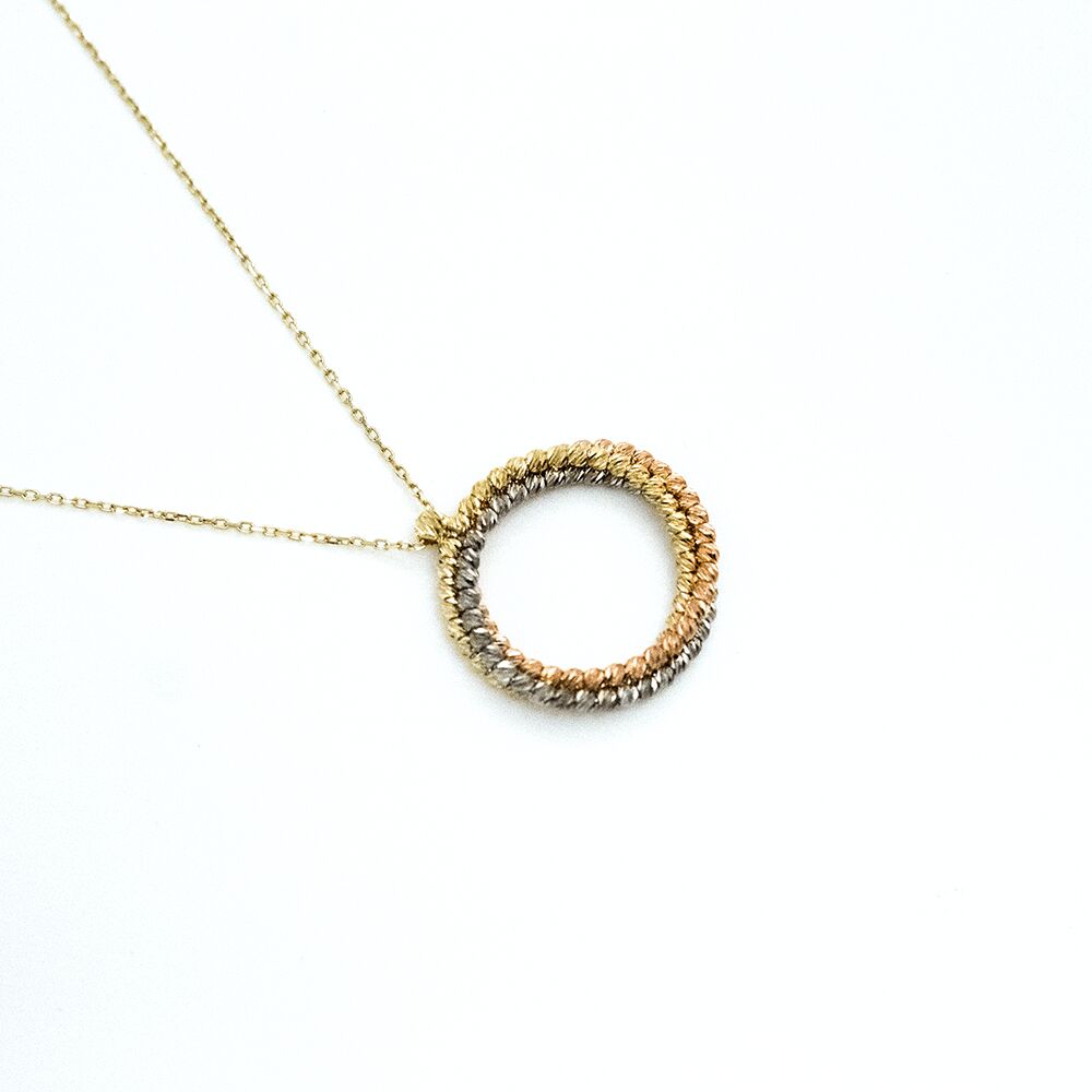 14 Ayar Renkli Sarmal Halkalar Altın Kolye