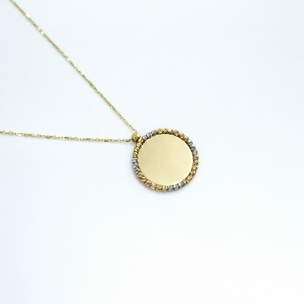 14 Ayar Aynalı Dorika Toplu Çerçeve Altın Kolye