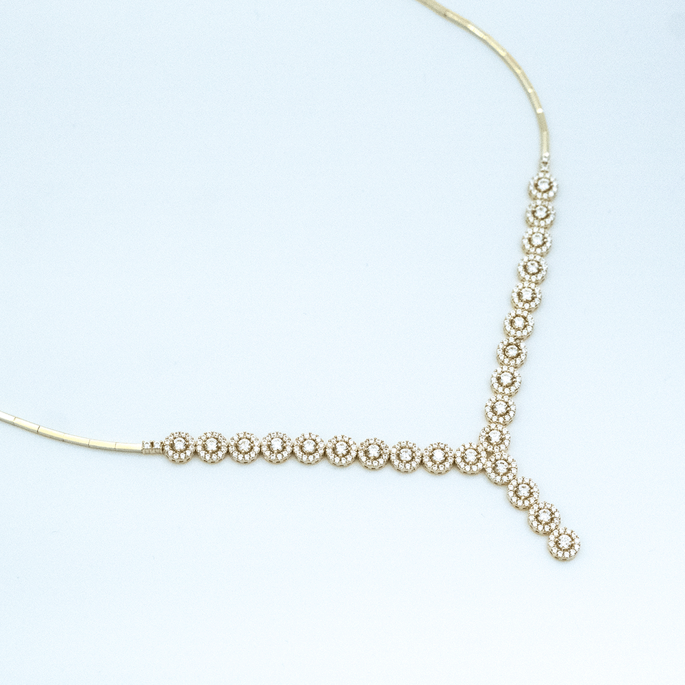 14 Ayar Beyaz Taşlı Daire Sıralı Sarı Altın Gerdanlık
