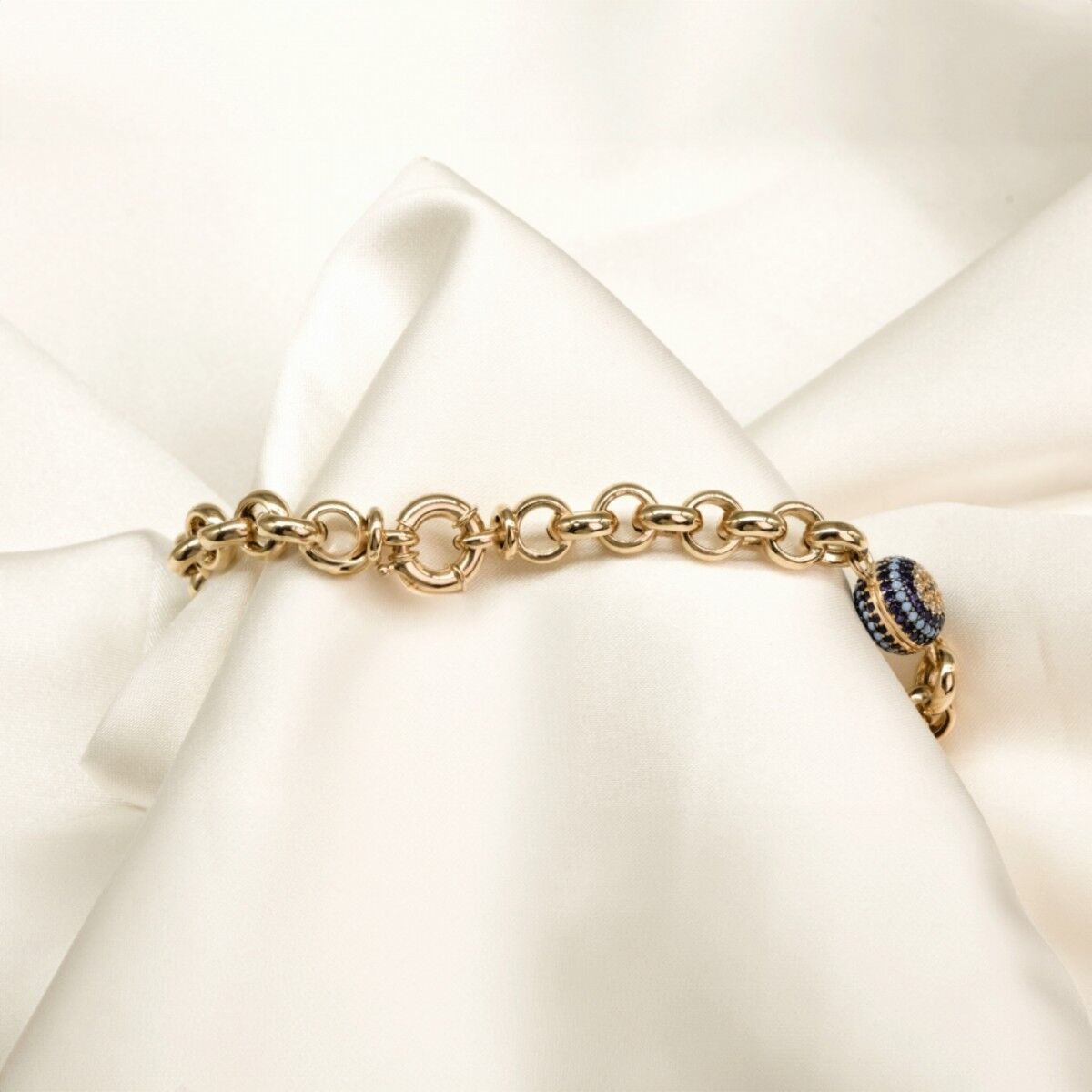 14 Ayar Nazar Boncuklu Taşlı Halkalı Altın Bileklik