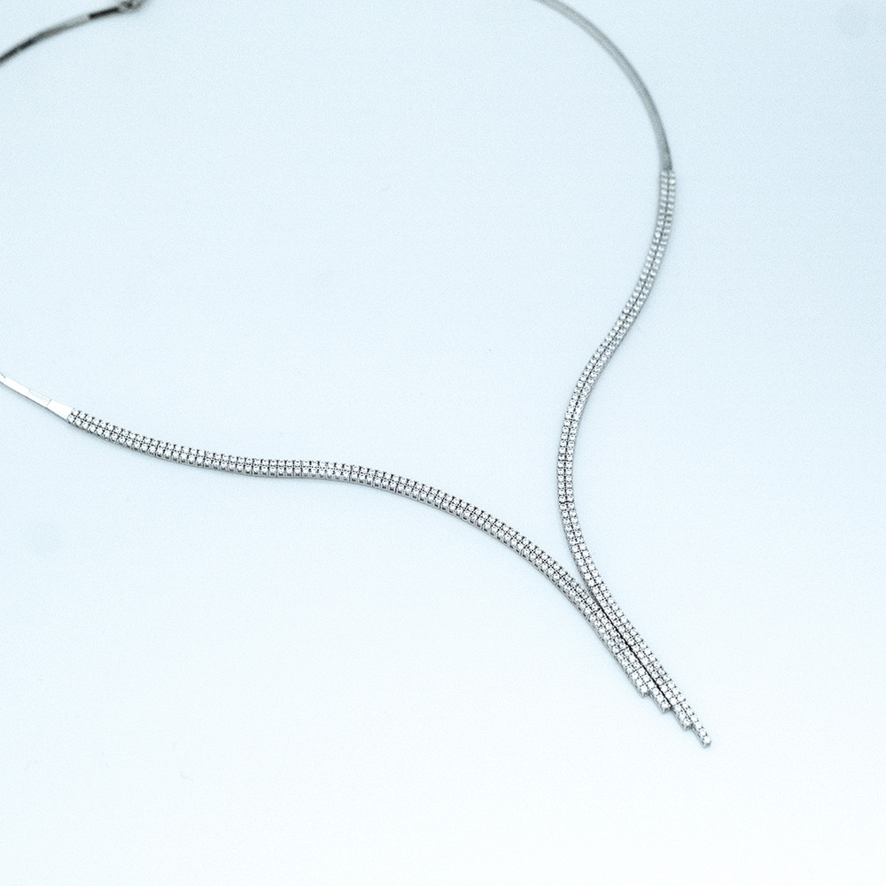 14 Ayar Çift Sıra Su Yolu Beyaz Altın Gerdanlık