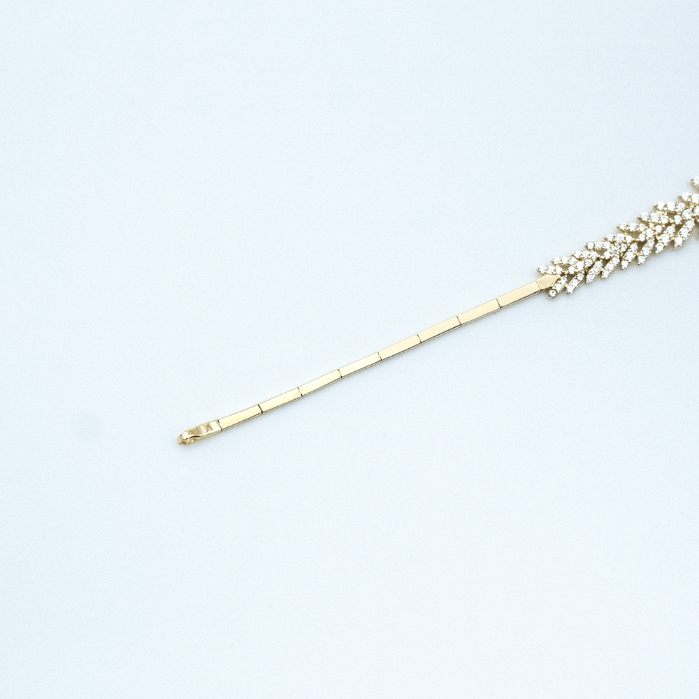 14 Ayar Taşlı Kesim Detaylı Sarı Altın Bileklik