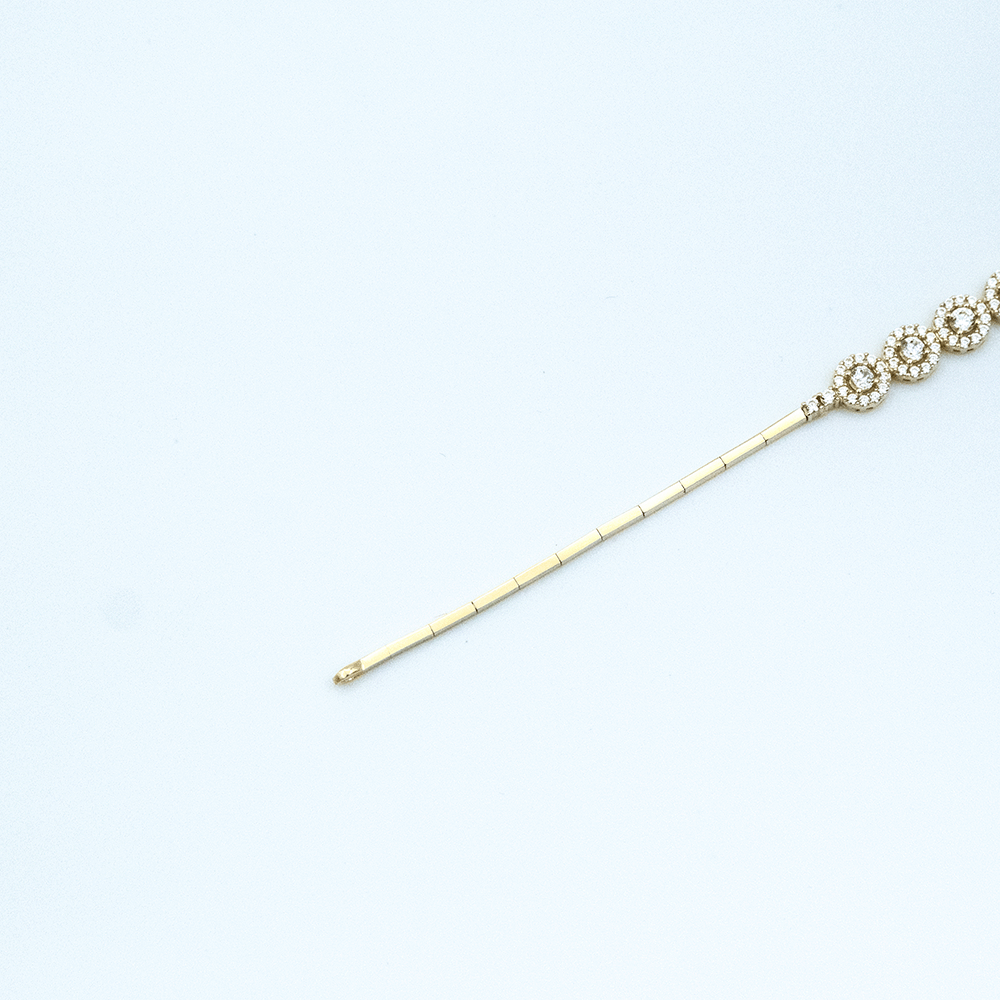 14 Ayar Beyaz Taşlı Daire Sıralı Sarı Altın Bileklik