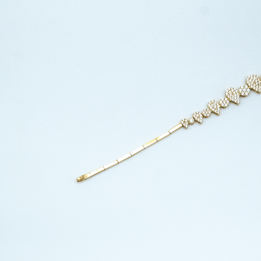 14 Ayar Oval Damla Sıralı Detaylı Altın Bileklik