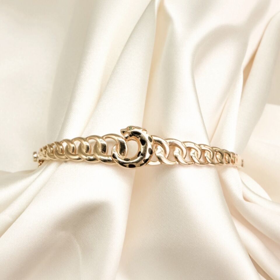 14 Ayar Puma Desenli Altın Kelepçe Bileklik