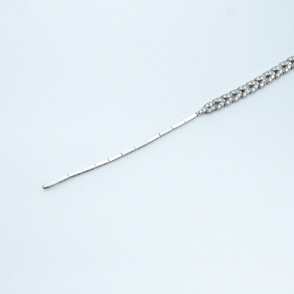 14 Ayar Taşlı Başak Kesim Beyaz Altın Bileklik