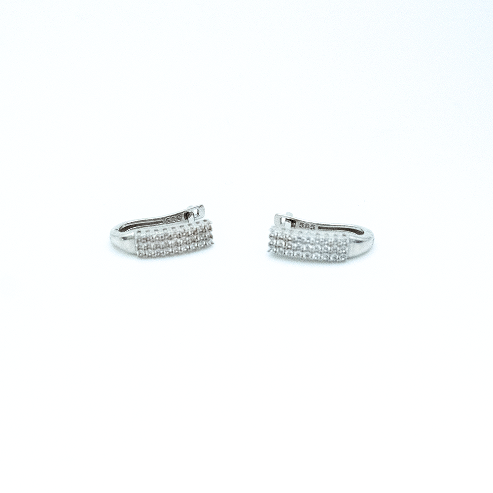 14 Ayar Üç Sıra Beyaz Taşlı Altın Küpe