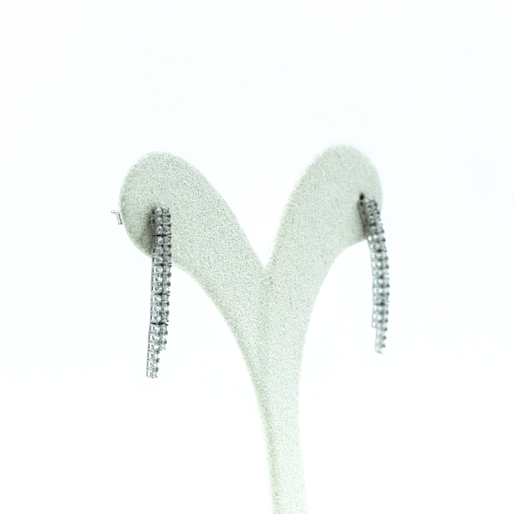 14 Ayar Çift Sıra Su Yolu Beyaz Altın Küpe