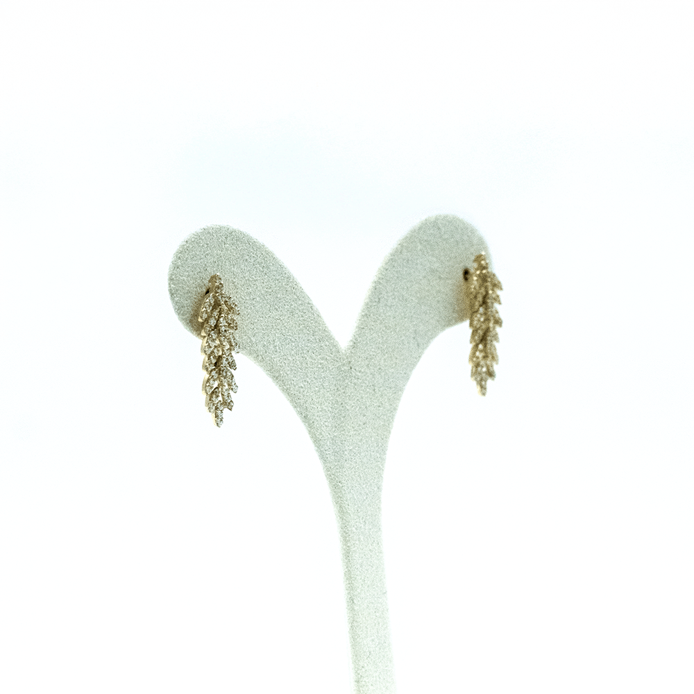 14 Ayar Taşlı Kesim Detaylı Sarı Altın Küpe