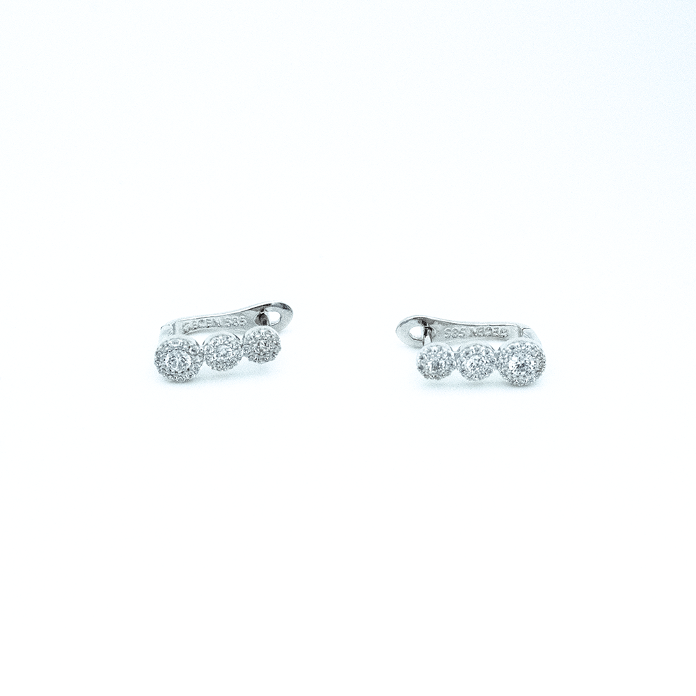 14 Ayar Yuvarlak Taşlı Beyaz Altın Küpe