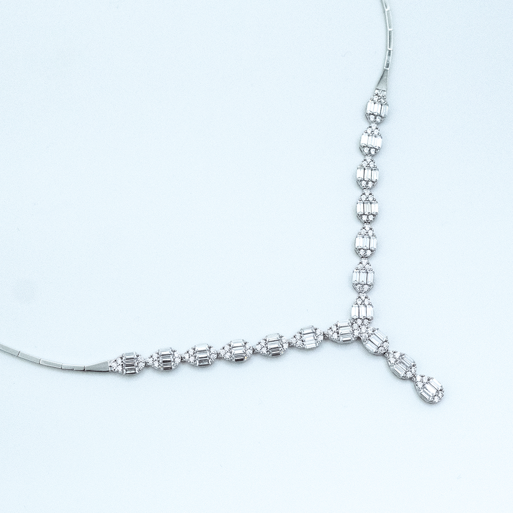 14 Ayar Baget Detaylı Beyaz Altın Gerdanlık