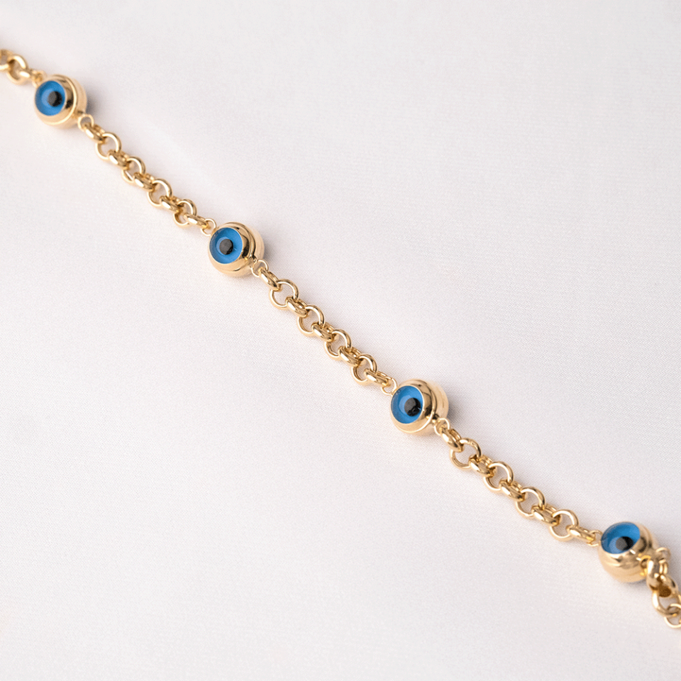 14 Ayar Nazar Boncuklu Detaylı Büyük Doch Zincirli Altın Bileklik