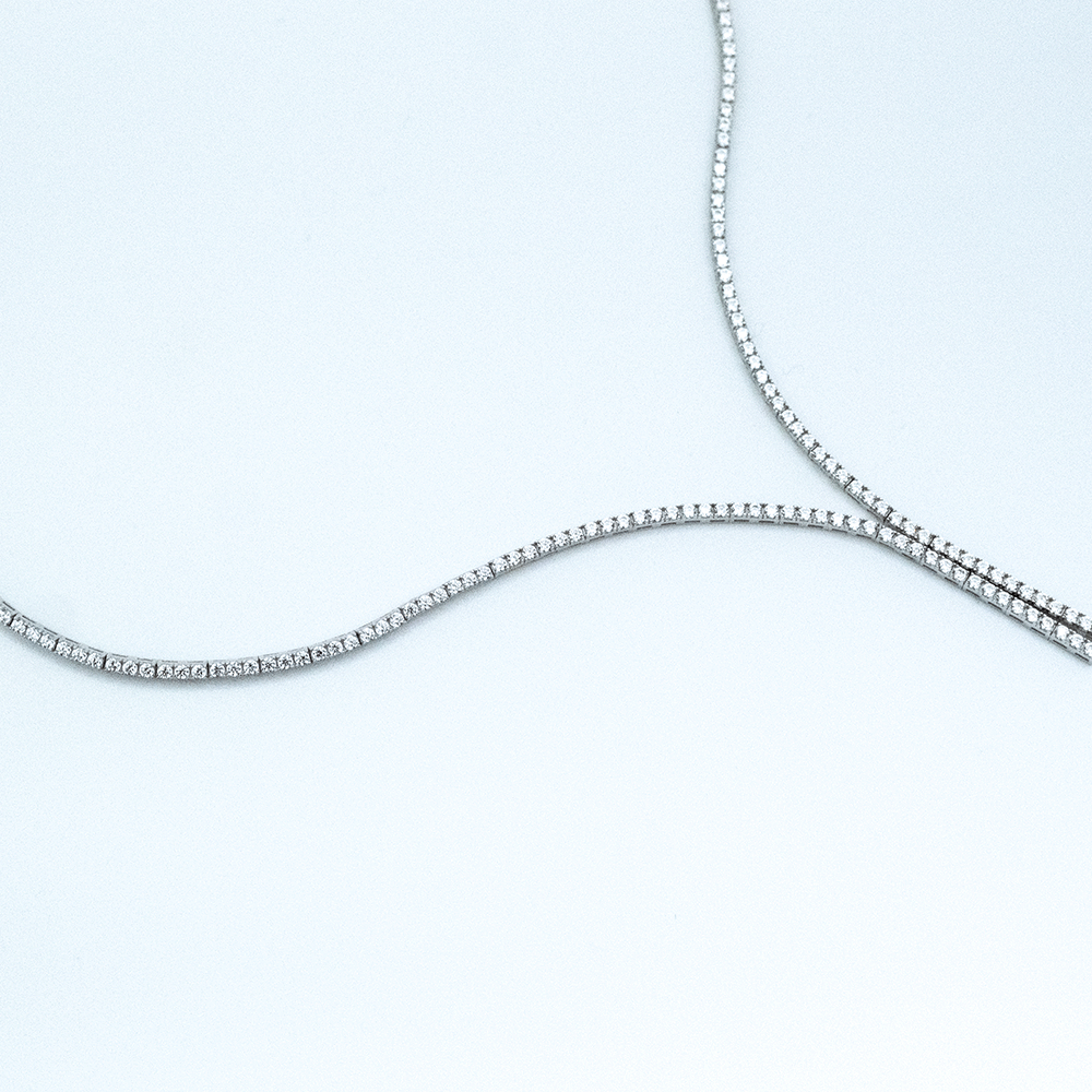 14 Ayar Yuvarlak Taşlı Su Yolu Beyaz Altın Gerdanlık