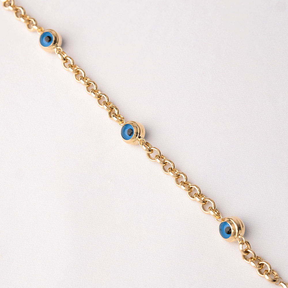 14 Ayar Nazar Boncuklu Detaylı Halkalı Altın Bileklik