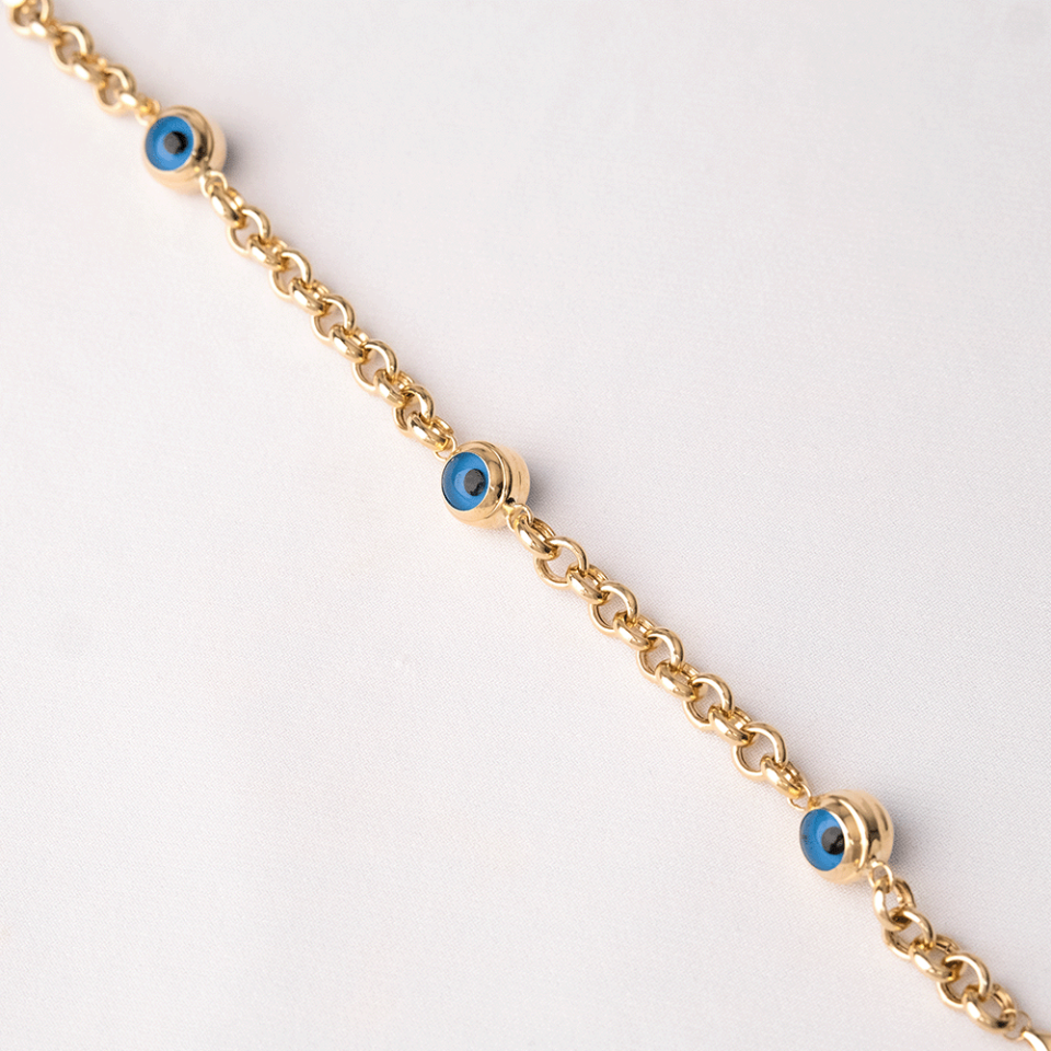 14 Ayar Nazar Boncuklu Detaylı Halkalı Altın Bileklik