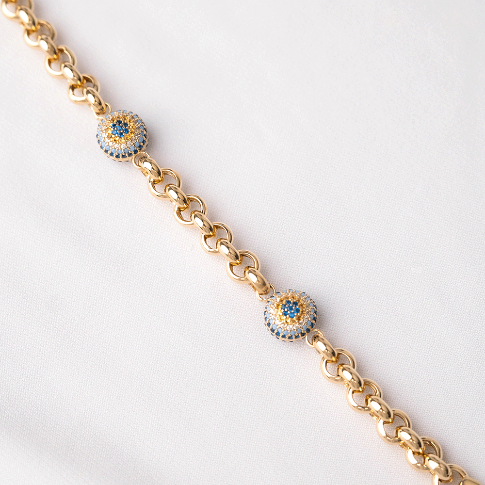 14 Ayar Renkli Top Sıralı Doch Zincirli Altın Bileklik