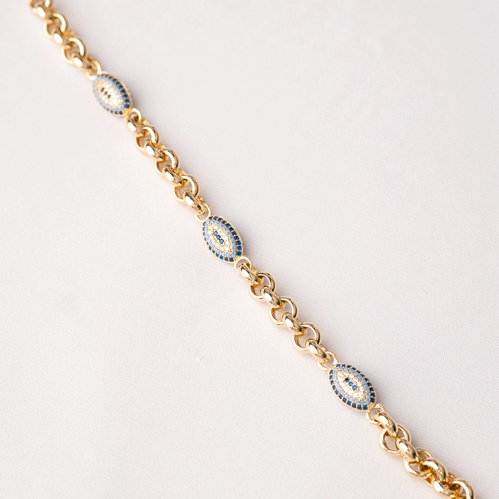 14 Ayar Oval Renkli Top Sıralı Doch Zincirli Altın Bileklik