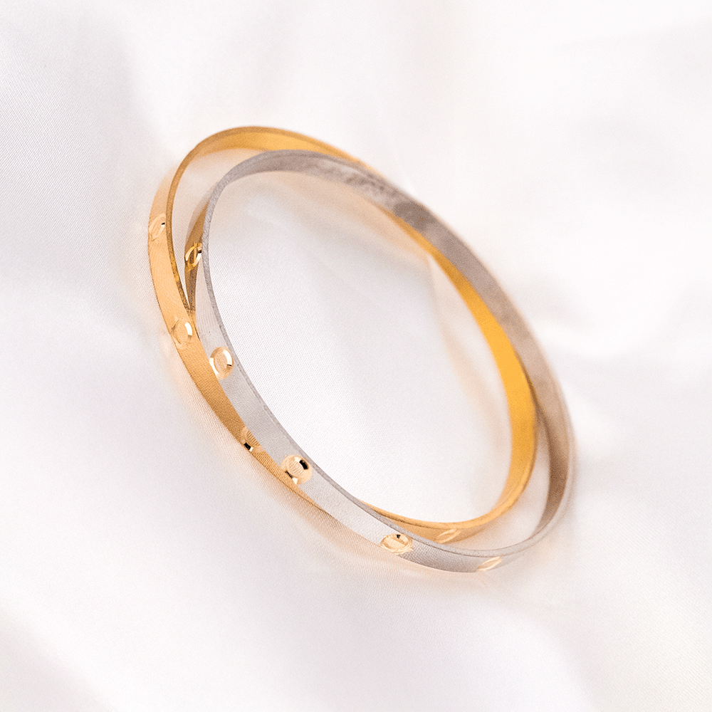 22 Ayar Vida Desenli Kibrit Çöpü Gold ve Beyaz Altın Bilezik (15 gr. X 2 Adet)