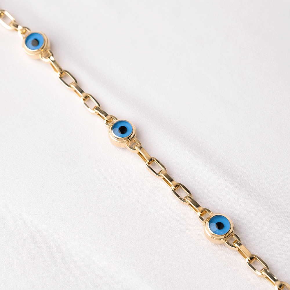 14 Ayar Nazar Boncuklu Ataç Zincirli Altın Bileklik