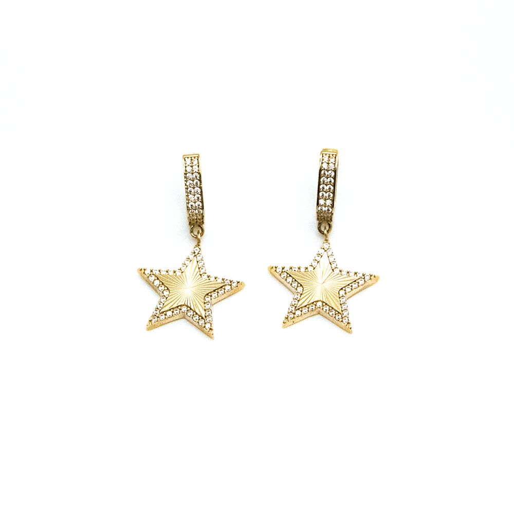 14 Ayar Parıltılı Taşlı Yıldız Altın Küpe