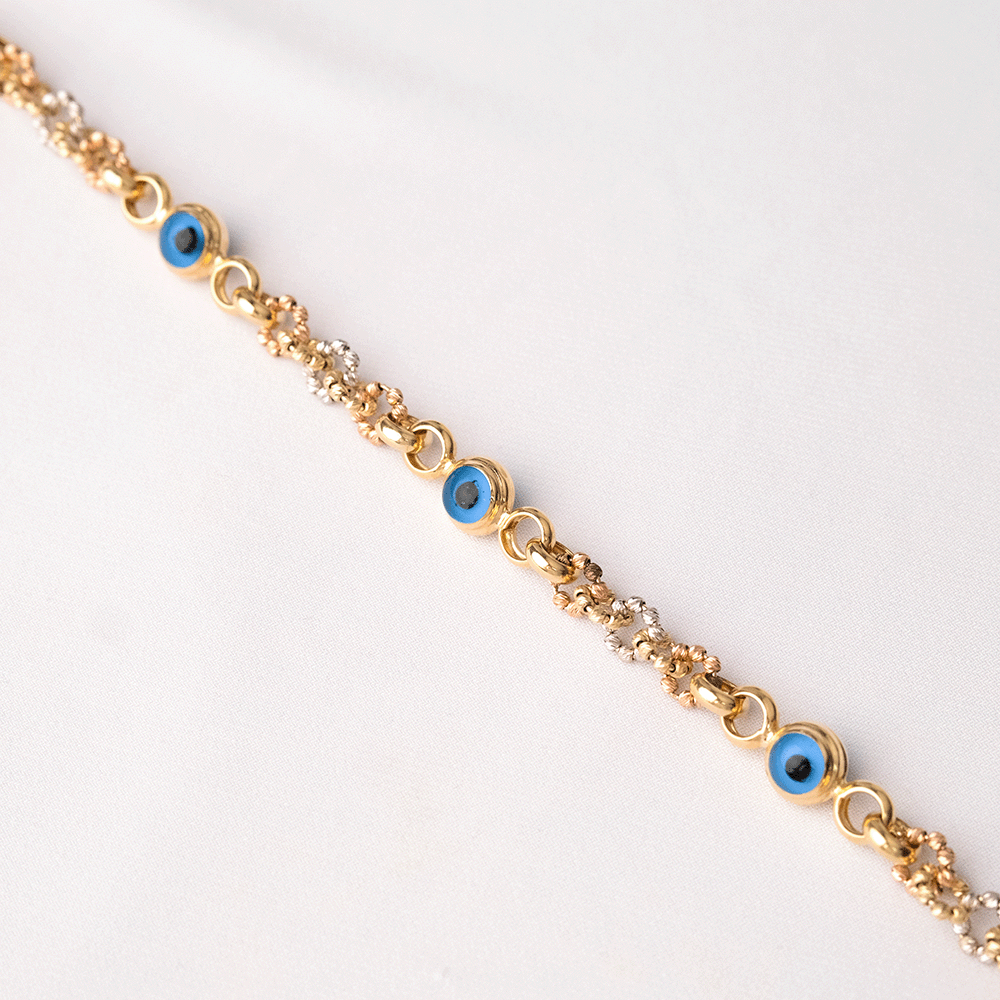 14 Ayar Nazar Boncuklu ve Dorika Toplu Altın Bileklik