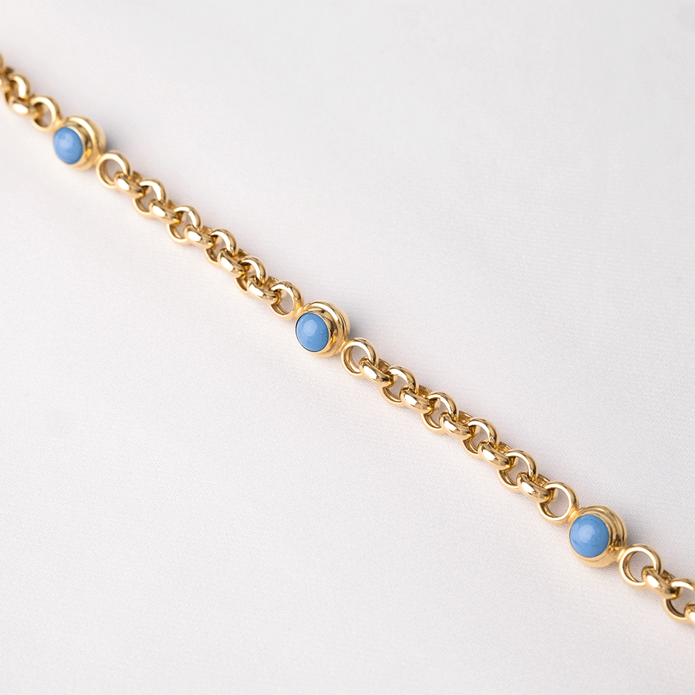 14 Ayar Mavi Top Detaylı Doch Zincirli Altın Bileklik
