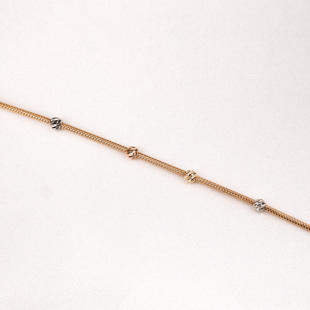 14 Ayar Düz Renkli Top Sıralı Altın Bileklik