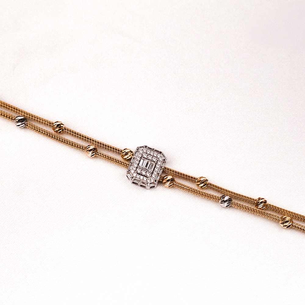 14 Ayar Dorika Toplu Çift Zincirli Altın Bileklik