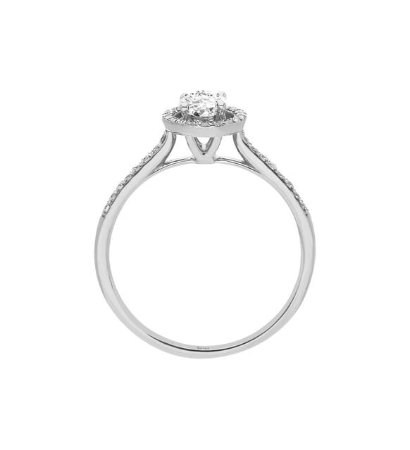 14 Ayar Oval Kesim Etrafı Taşlı Beyaz Altın Yüzük