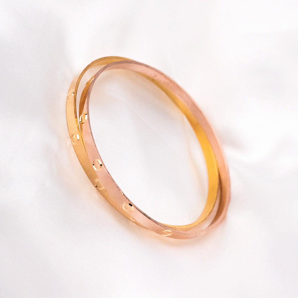 22 Ayar Vida Desenli Kibrit Çöpü Gold ve Rose Altın Bilezik (30 gr. X 2 Adet)