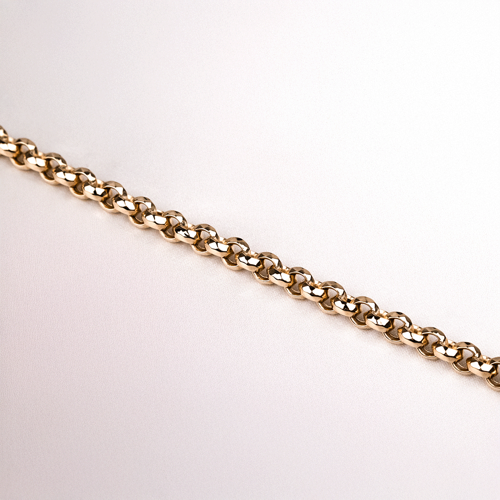 14 Ayar Düz Çark Halka Sıralı Zincir Altın Bileklik