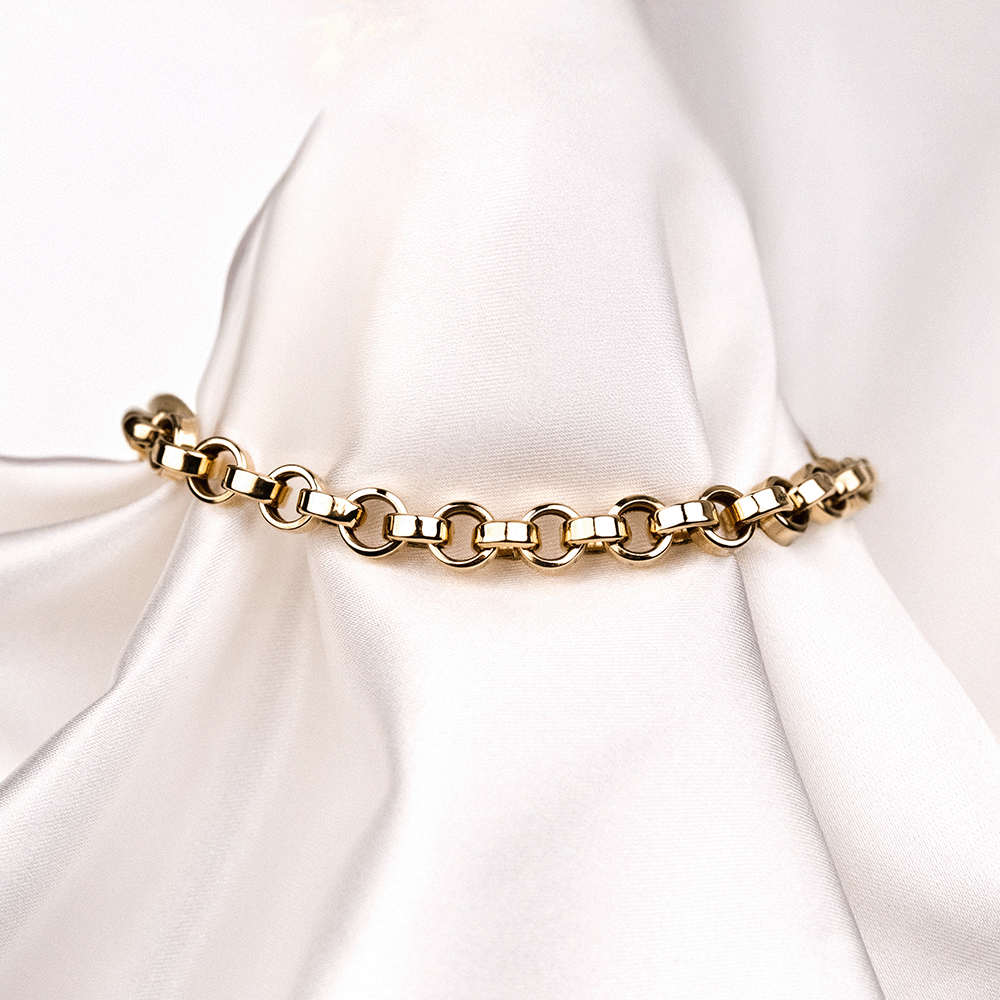 14 Ayar Düz Çark Halka Sıralı Zincir Altın Bileklik