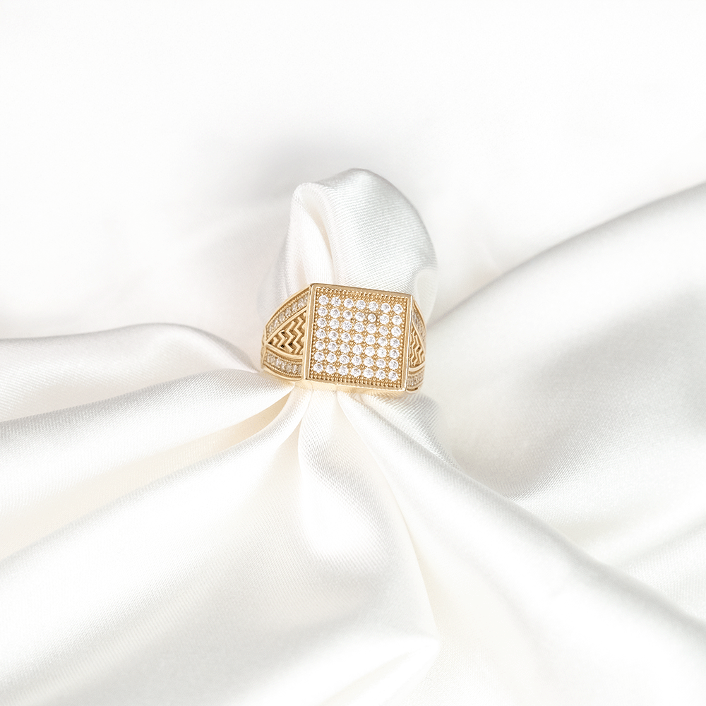 14 Ayar Kare Kesim Taşlı Erkek Altın Yüzük