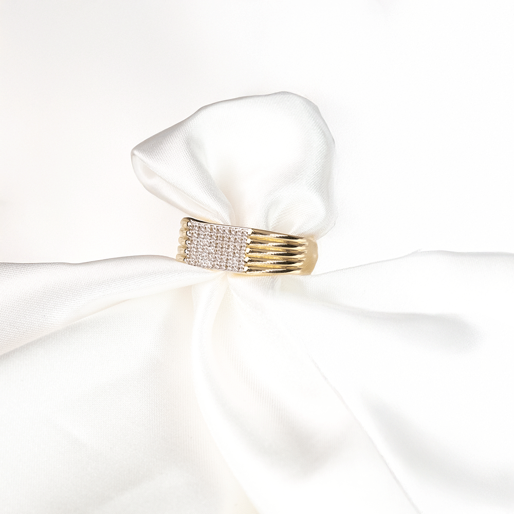 14 Ayar Beş Sıra Detaylı Taşlı Erkek Altın Yüzük