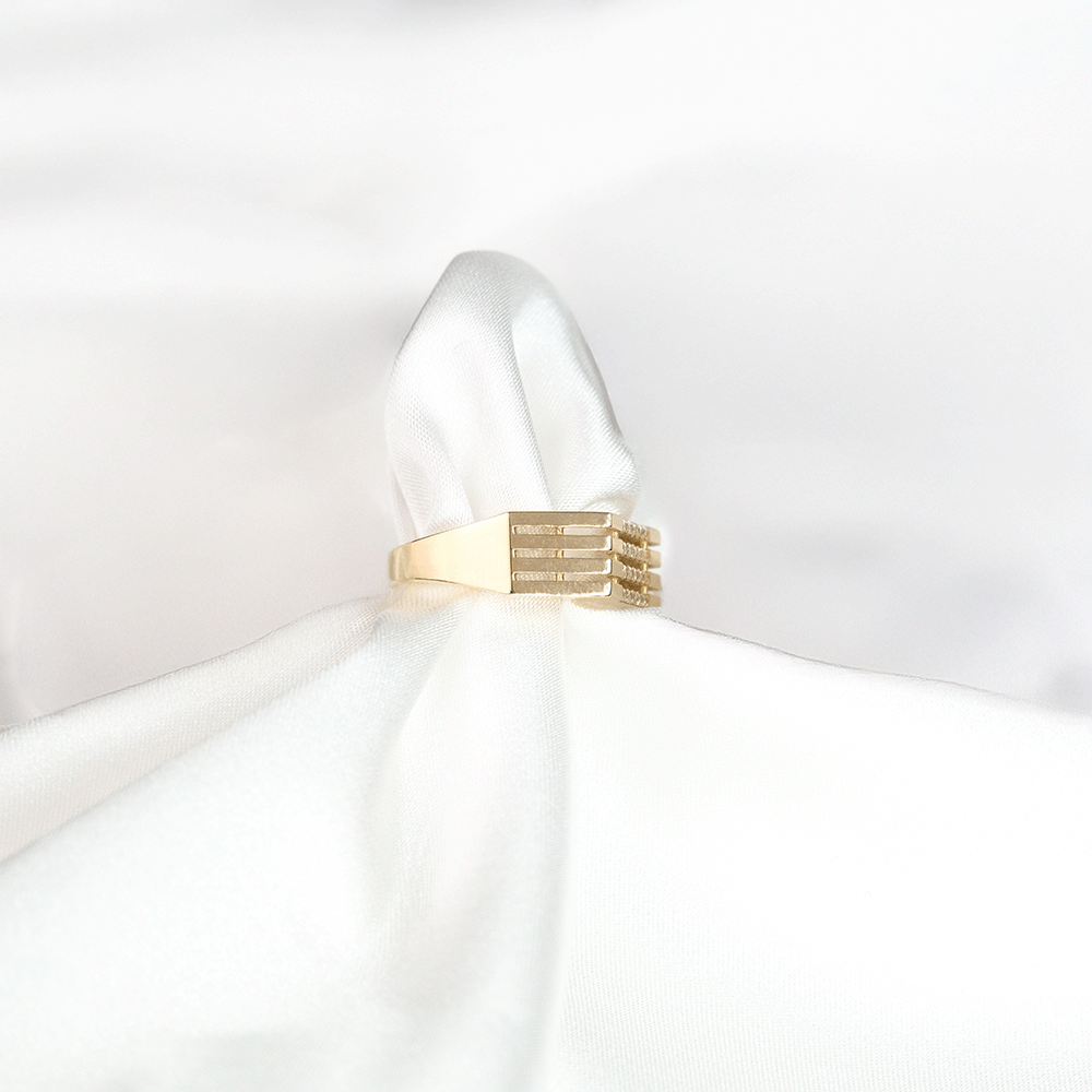 14 Ayar Dört Sıra Boşluklu Taşlı Erkek Altın Yüzük