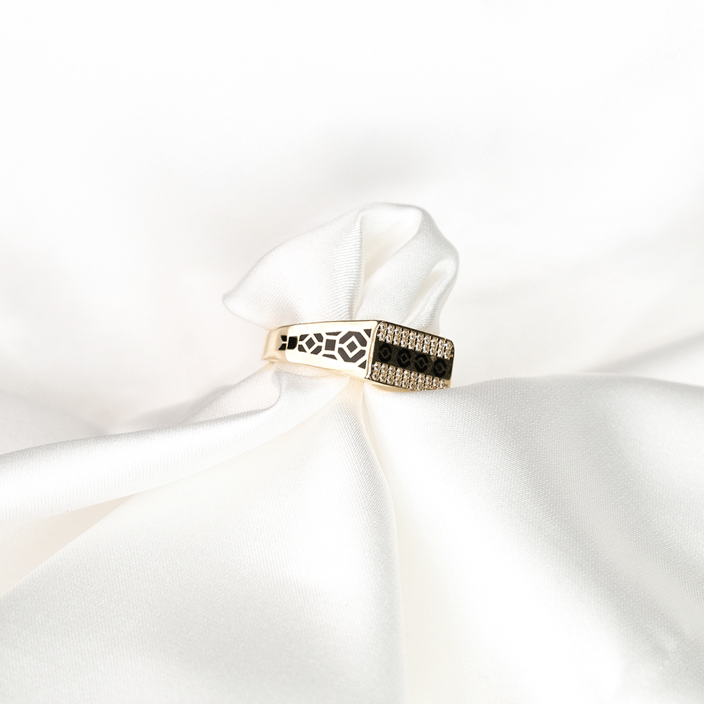 14 Ayar Taşlı Desenli Erkek Altın Yüzük