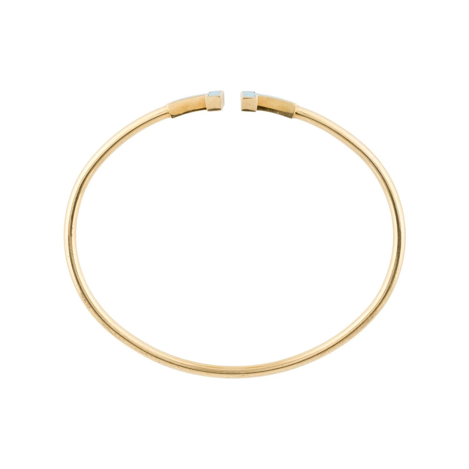 14 Ayar Mavi T Harflı Altın Kelepçe Bileklik