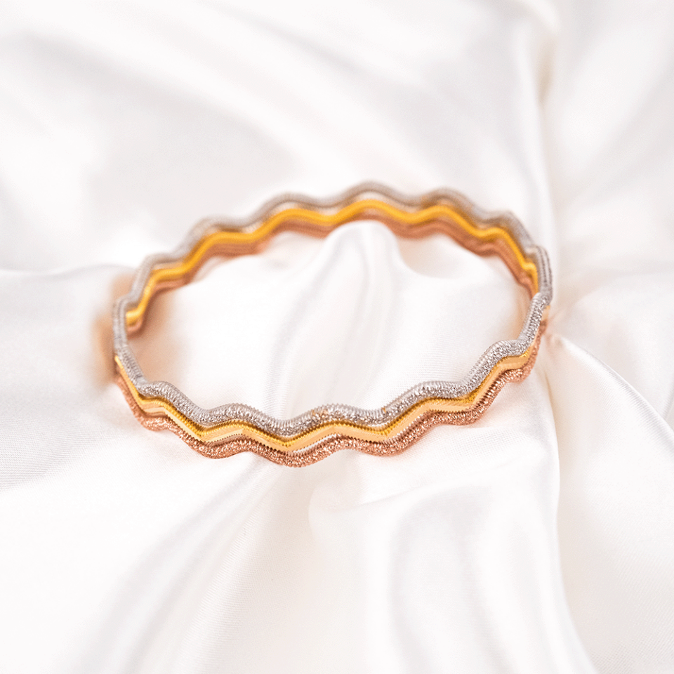 22 Ayar Parıltılı Zikzak Ajda Gold, Rose ve Beyaz Altın Bilezik (15 gr. X 3 Adet)