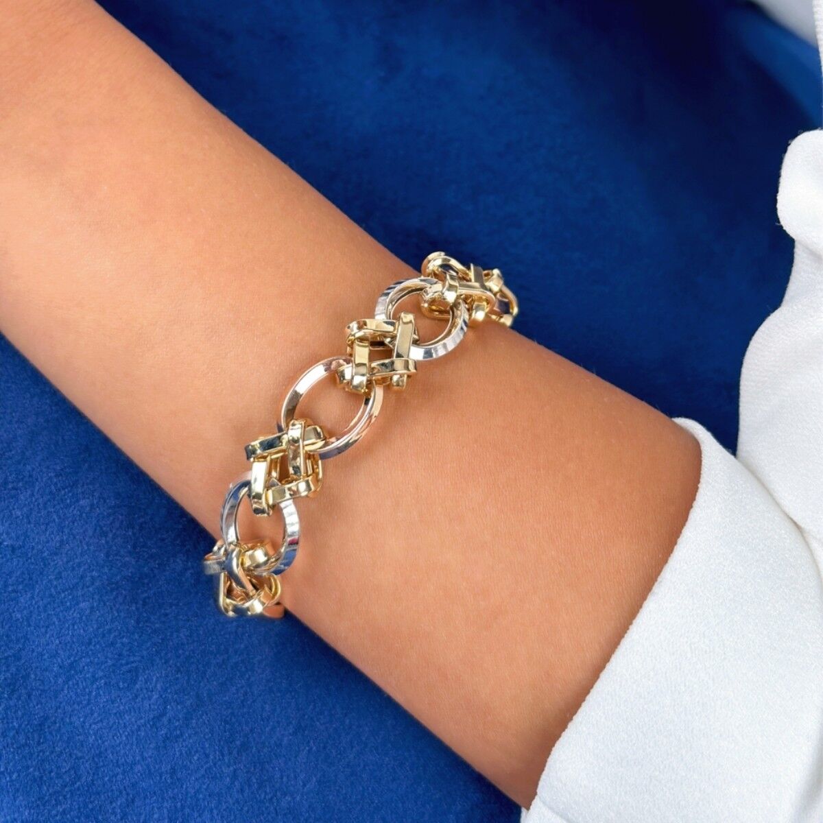 14 Ayar Oval Ve Kare Sıralı Altın Bileklik