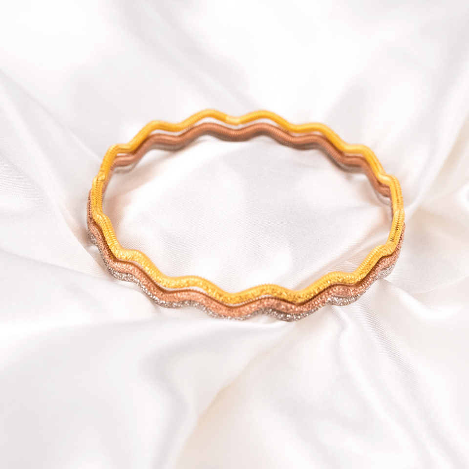 22 Ayar Parıltılı Zikzak Ajda Gold, Rose ve Beyaz Altın Bilezik (25 gr. X 3 Adet)