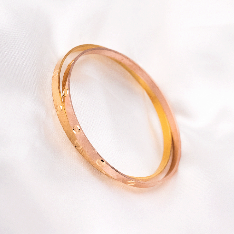 22 Ayar Vida Desenli Kibrit Çöpü Gold ve Rose Altın Bilezik (10 gr. X 2 Adet)